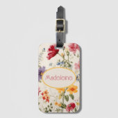  bloemmotief in zachte kleuren met naam bagagelabel (Voorkant (verticaal))
