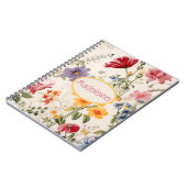  bloemmotief in zachte kleuren met naam notitieboek (Linkerzijde)