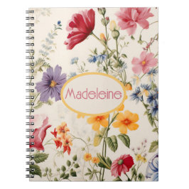  bloemmotief in zachte kleuren met naam notitieboek