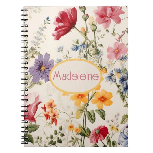  bloemmotief in zachte kleuren met naam notitieboek (Voorkant)