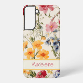 bloemmotief in zachte kleuren met naam samsung galaxy hoesje