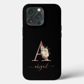 Bloemmotief Ivoor Roze Goud Monogram Letter "A" Zw Case-Mate iPhone Case (Achterkant)