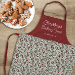 bloemmotief kerstbakbemanning | Naam Schort<br><div class="desc">Dit prachtige kerstpatroon heeft een handgetekend bloemmotief en groen schort in klassieke, traditionele kerstkleuren van diepgroen, bordeaux rood en ivoor op een zandbeige achtergrond. Eenvoudig, script typografie leest, "Christmas Baking Crew, " en een tekst sjabloon is opgenomen voor personalisatie! Stijlvol ontwerp dat werkt voor vele decorthema's - rustiek, , eigentijds,...</div>