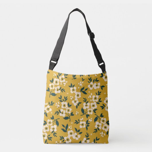 bloemmotief, kleine witte bloemetjes. crossbody tas (Voorkant)