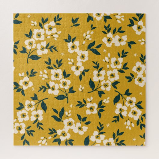  bloemmotief, kleine witte bloemetjes. legpuzzel (Verticaal)