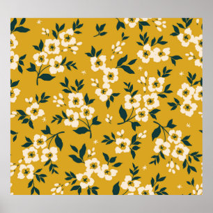 bloemmotief, kleine witte bloemetjes. poster
