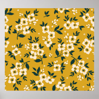 bloemmotief, kleine witte bloemetjes. poster