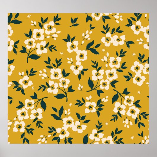 bloemmotief, kleine witte bloemetjes. poster (Voorkant)
