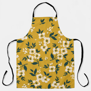 bloemmotief, kleine witte bloemetjes. schort