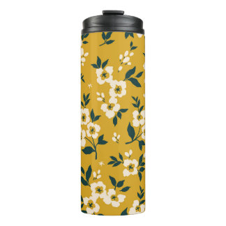  bloemmotief, kleine witte bloemetjes. thermosbeker