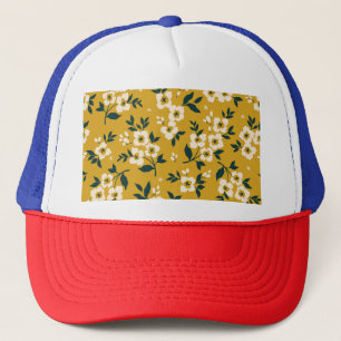 bloemmotief, kleine witte bloemetjes. trucker pet