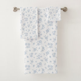 Bloemmotief Kusthuisje Blauw Wit Bad Handdoek