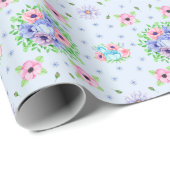  bloemmotief lichtblauw cadeaupapier (Rol Hoek)
