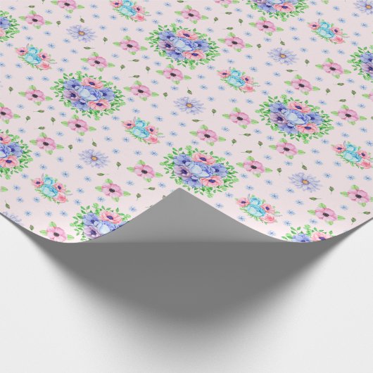  bloemmotief lichtroze cadeaupapier (Hoek)