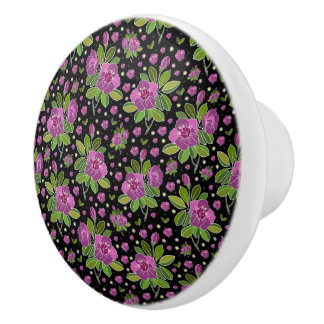Bloemmotief Lila Roze Groen Zwart Keramische Knop