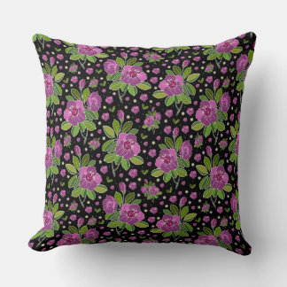 Bloemmotief Lila Roze Groen Zwart Kussen