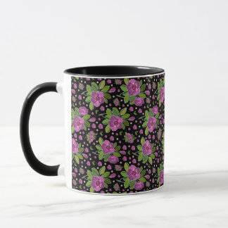 Bloemmotief Lila Roze Groen Zwart Mok