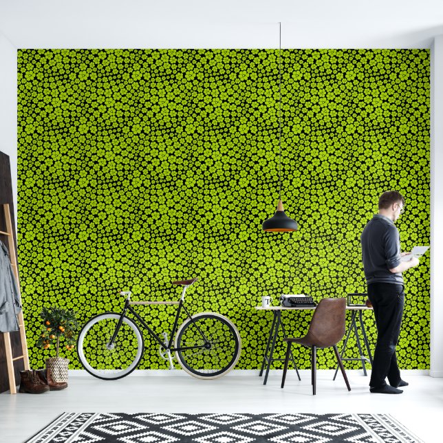 Bloemmotief - Limoengroen Behang (Woonkamer)