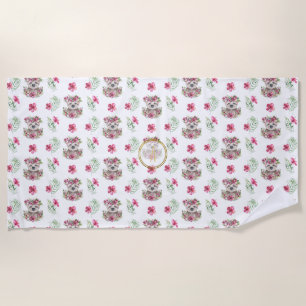 Bloemmotief luiaard monogram patroon meisjes nurse strandlaken