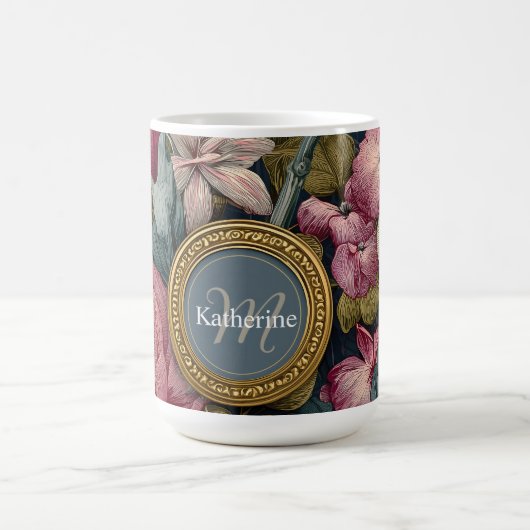 bloemmotief met aangepaste naam koffiemok (Center)