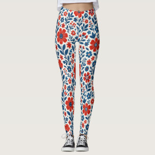 Bloemmotief met Amerikaans/USA-thema Leggings