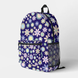 Bloemmotief met blauwe achtergrond bedrukte rugzak