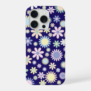 Bloemmotief met blauwe achtergrond iPhone 15 pro case