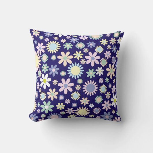 Bloemmotief met blauwe achtergrond kussen (Voorkant)