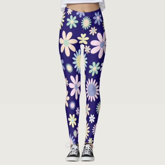 Bloemmotief met blauwe achtergrond leggings (Voorkant)