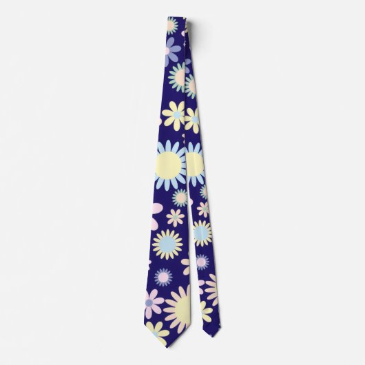 Bloemmotief met blauwe achtergrond stropdas (Voorkant)