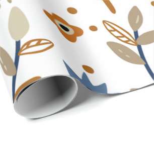 Bloemmotief met blauwe en oranje bloemen cadeaupapier