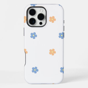 Bloemmotief met blauwe en oranje bloemen iPhone 16 pro max hoesje
