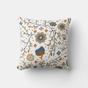 Bloemmotief met blauwe en oranje bloemen  kussen