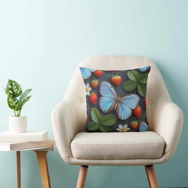 Bloemmotief met Blauwe Morpho Vlinders Kussen (Stoel)