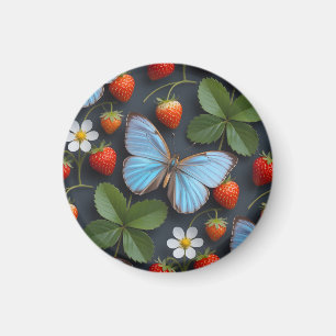 Bloemmotief met Blauwe Morpho Vlinders Magneet