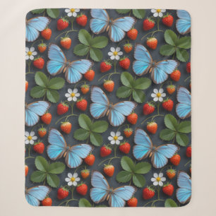 Bloemmotief met Blauwe Morpho Vlinders Sherpa Deken