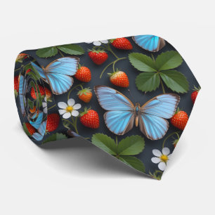 Bloemmotief met Blauwe Morpho Vlinders Stropdas