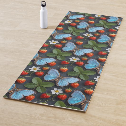 Bloemmotief met Blauwe Morpho Vlinders Yogamat (In situ)