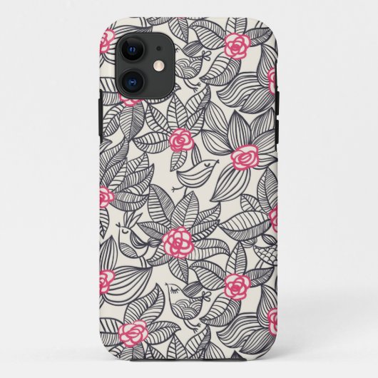 Bloemmotief met cartoon vogels Case-Mate iPhone case (Achterkant)