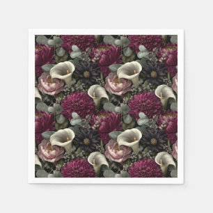 Bloemmotief met Dahlias en Calla's in een donkere  Servet