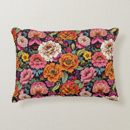 bloemmotief met felle kleuren op zwart accent kussen