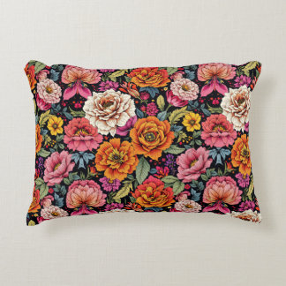 bloemmotief met felle kleuren op zwart accent kussen