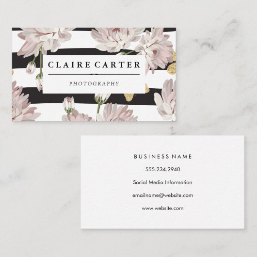 Bloemmotief met glinsterend patroon visitekaartje (Voorkant / Achterkant)