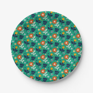 Bloemmotief met groene achtergrond papieren bordje