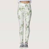 Bloemmotief met groene bladeren leggings (Voorkant)
