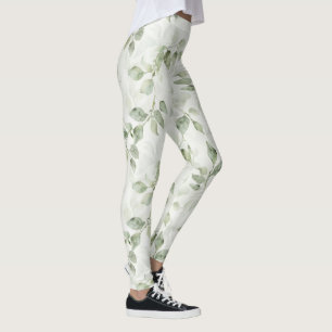 Bloemmotief met groene bladeren leggings