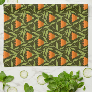 Bloemmotief met oranje tulpen in vintage stijl theedoek