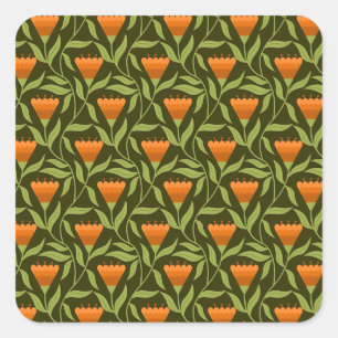 Bloemmotief met oranje tulpen in vintage-stijl vierkante sticker