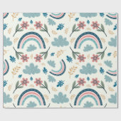 Bloemmotief met regenboog- en wolkenvormen cadeaupapier (Vlak)