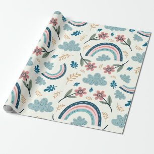 Bloemmotief met regenboog- en wolkenvormen cadeaupapier